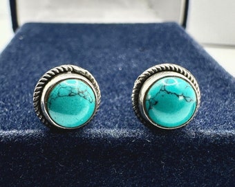 Turquoise Stud Earrings, 925 Sterling Silver Gemstone Earring 6 MM, Minimalist Turquoise Earrings, Stud Stone Earrings, Women's Earrings 16