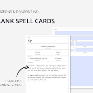 Digital D&D Blank Spell Cards, Dragons and Dragons 5e (Printable, Fillable PDF, iPad, Goodnotes, Notability) - DND Minimal Design