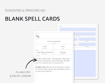 Digital D&D Blank Spell Cards, Dragons and Dragons 5e (Printable, Fillable PDF, iPad, Goodnotes, Notability) - DND Minimal Design