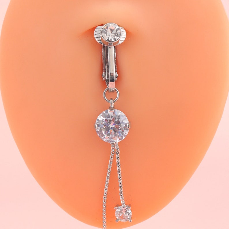 Fake Belly Ring Clip on Belly Button Rings for Women CZ Dangle Etsy