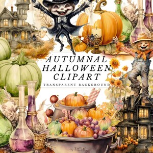 秋のハロウィーンの楽しみ: スクラップブッキングとデジタルデザインのためのハロウィーンの秋のクリップアートセット