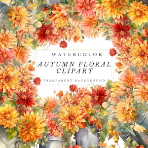 Autumn Watercolor Floral Clipart: Fall Peonies & Roses (PNG Digital Download)