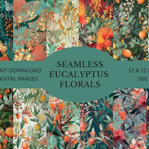 Naadloze Eucalyptus Florals, Eucalyptus takken, Afdrukbaar naadloos digitaal papier, digitale downloads