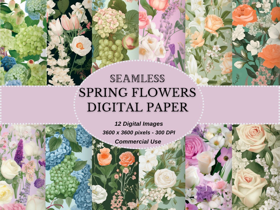 Spring Flowers Digital Paper: Seamless Floral Patterns (digital ...