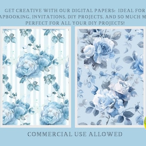 Vintage Blue Rose Digital Paper: Shabby Chic Floral Patterns (Digital Download) image 6