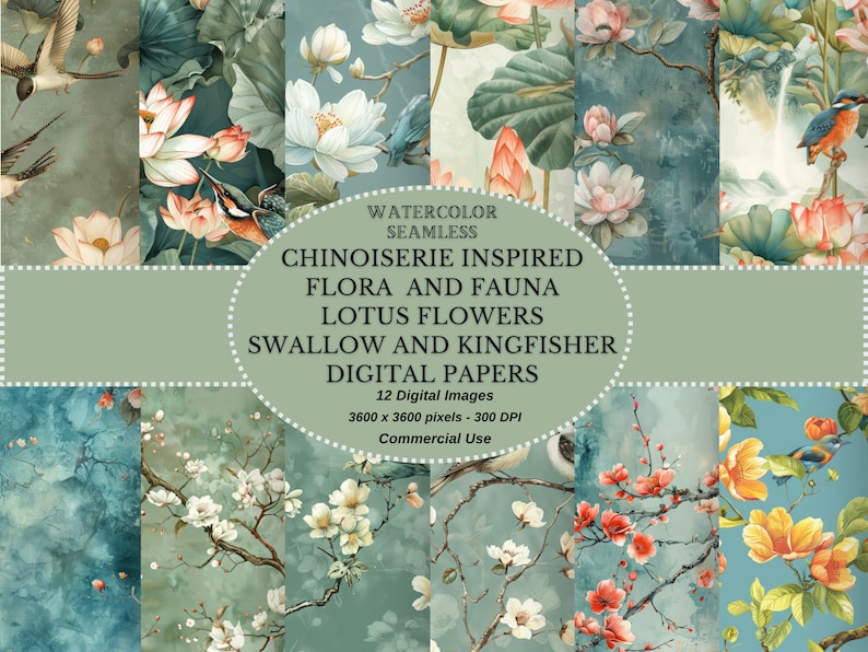 Chinoiserie Digital Paper, Oriental Digital Art Paper, French Inspired ...