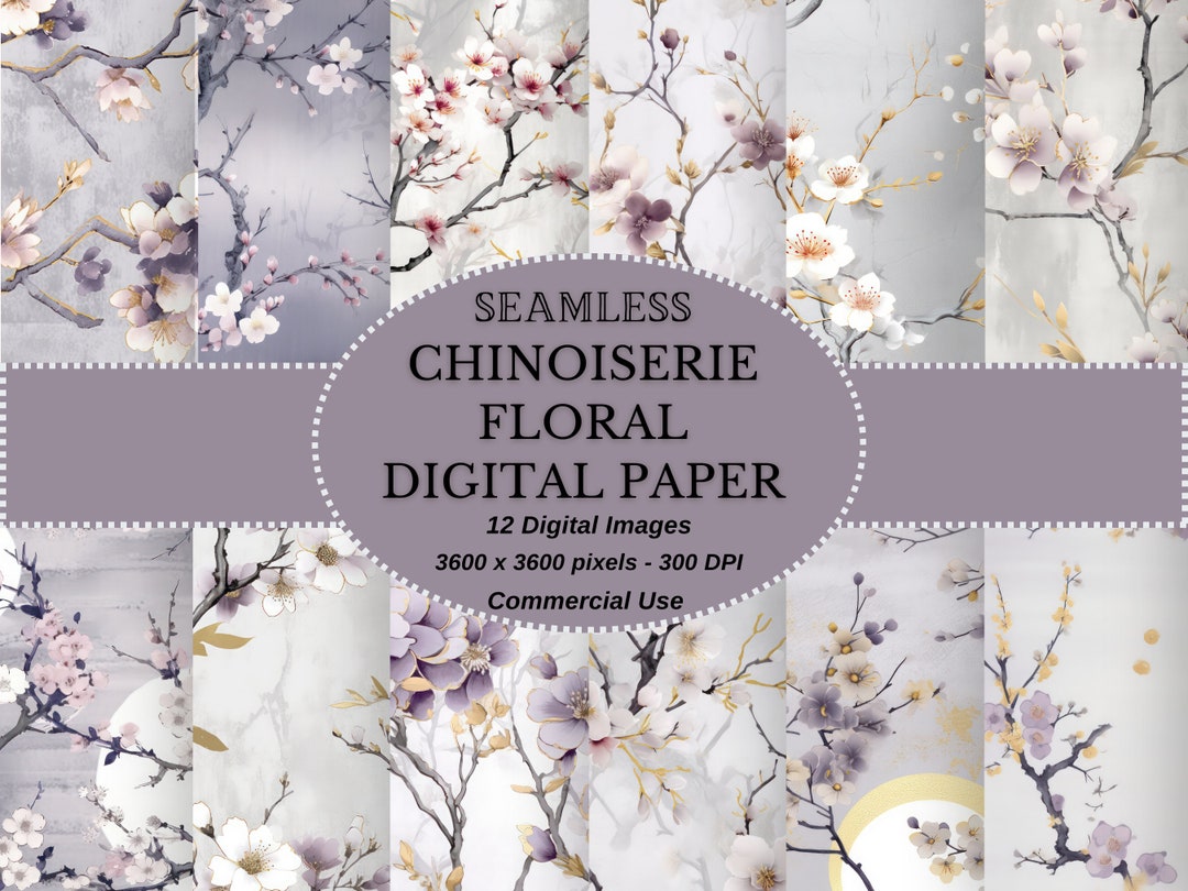 Chinoiserie Digital Paper, Asian Digital Paper, Oriental Floral - Plum ...