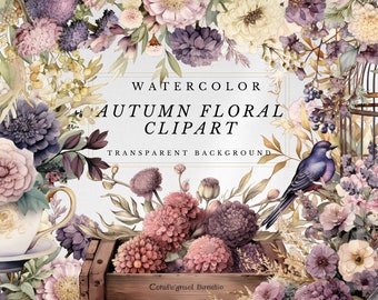 Artful Autumn Floral Clipart: Watercolor Flower Arrangements (Commercial Use)