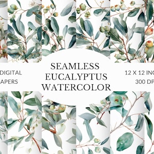 Seamless Eucalyptus Watercolor, Digital paper, Seamless paper for printable scrapbook, Instant download in JPG format 300dpi