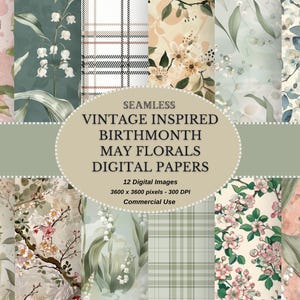 Naissance : papier numérique floral printemps printemps : aquarelle d'inspiration vintage sans couture shabby chic imprimable pack papier scrapbooking