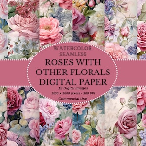 Florais em aquarela sem costura em tons ricos e rosados: padrões de rosas sem costura para projetos DIY - uso comercial permitido