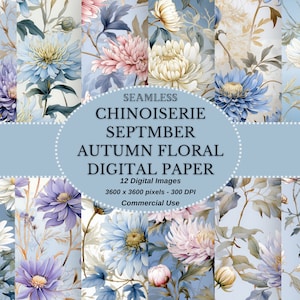 Elegantes Chinoiserie Digitales Papier - Vintage Shabby Chic September BIrthmonat Floral Aster Digital Paper Collection