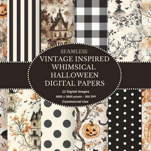 Vintage-Inspired Whimsical Halloween Printable Digital Papers Set for Crafting - Instant Download