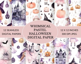 Whimsical Watercolor Cute Pastel Digital Papers Halloween: Halloween digital paper download Perfect for Spooky Crafts!