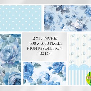 Vintage Blue Rose Digital Paper: Shabby Chic Floral Patterns (Digital Download) image 4