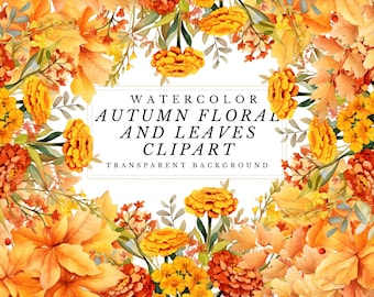 Autumn Watercolor Floral Clipart: Fall PNG Graphics (Digital Download)
