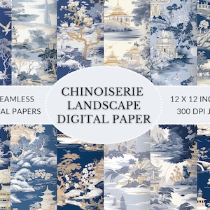 Chinoiserie Pattern Paper 12 Design Blue China Scrapbook - Temu