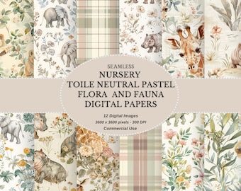 Toile Nursery Digital Paper – Shabby Chic, Floral & Fauna (Digital Download)