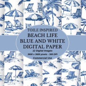 Toile Inspirierte Beach Life Kollektionen: Nahtlos Dekorierter Digitaler Papier-Download für DIY und Kommerzielle Nutzung