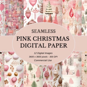 Printable Pink Christmas Digital Paper: Downloadable Vintage Boho Christmas Junk Journal Papers, Perfect for DIY Projects, Commercial Use