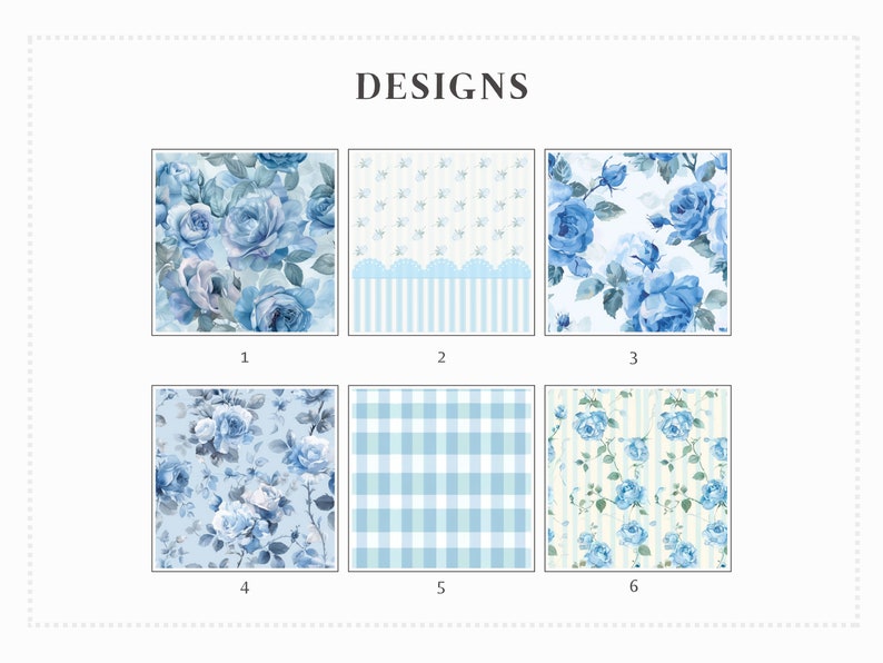 Vintage Blue Rose Digital Paper: Shabby Chic Floral Patterns (Digital Download) image 2