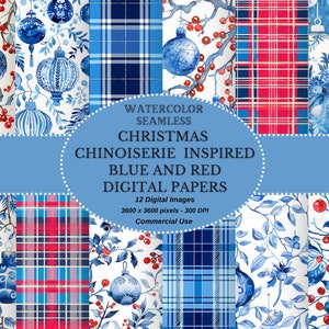 Weihnachten Chinoiserie inspiriert Blau und Rot Chinoiserie Weihnachten enthält Weihnachtsschmuck, Weihnachten Holly Digital Download