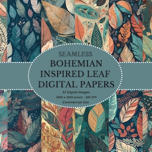 Boho Inspiriertes Blatt Digitales Muster Eklektische Natur inspiriert Design Dekor - zum sofortigen Download