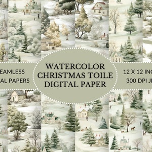 Weihnachten Toile Digital Paper - Green Toile Winter Scenes Seamless Patterns für die kommerzielle Nutzung, druckbares digitales Papier im JPEG-Format