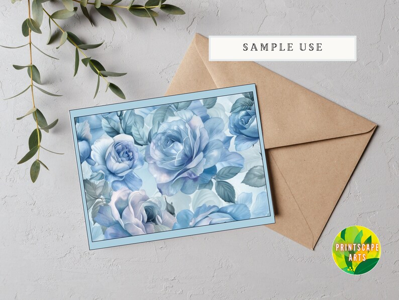 Vintage Blue Rose Digital Paper: Shabby Chic Floral Patterns (Digital Download) image 7