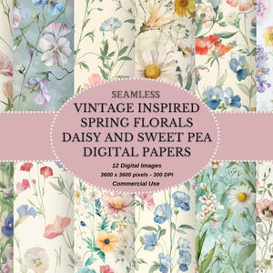 Vintage aquarelle printemps floral papier numérique sans couture shabby chic imprimable papier pastel avril mois de naissance floral papier de scrapbooking