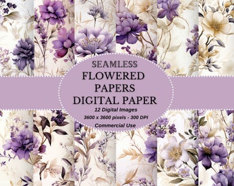 Flowered Papers Digital Paper - Vintage inspired decorated papers Digital Paper in Lavender - Perfect for DIY Projects, Commercial Use