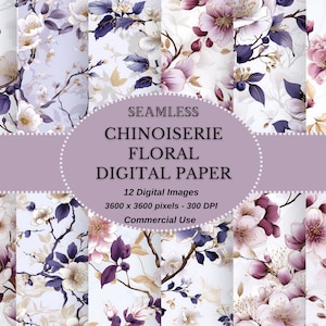 Papel digital floral chinoiserie: Flor de ciruelo de invierno (descarga digital)