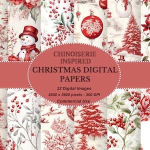 Op Kerstmis Chinoiserie geïnspireerde rode en witte Chinoiserie Kerstmis omvat kersttaferelen, kersthulst, kerstversieringen