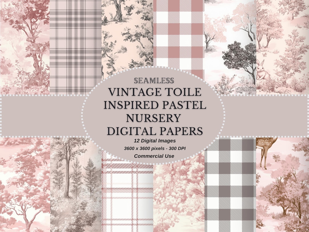 Pink Toile Digital Paper: Shabby Chic Gingham Patterns (digital ...