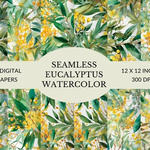 Eucalyptus Watercolor Digital Paper: Seamless Scrapbook Design (JPG Download)