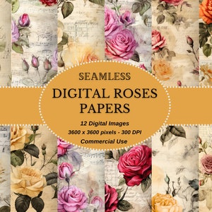 Collezione Roses Papers Digital Artful Vintage - Download digitale vintage di carta fiorita per progetti fai da te, uso commerciale consentito