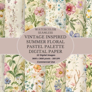 Vintage acuarela verano floral papel digital sin costuras Shabby Chic papel imprimible pastel verano floral scrapbook papel diario basura