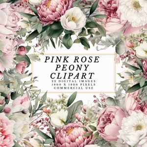 Elegante rosa Rose Pfingstrose Clipart mit Pfingstrosen Rahmen PNG - perfekt für DIY-Projekte