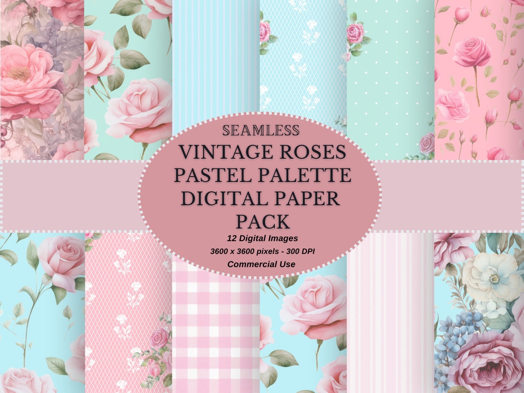 Vintage Pink Rose Digital Paper: Shabby Chic Seamless Patterns (digital ...