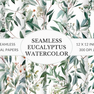 Eucalyptus Watercolor Digital Paper: Seamless Scrapbook Paper (JPG Download)