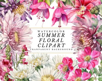Summer Floral Clipart: Watercolor Flower PNG Images (Instant Download)