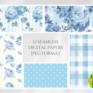 Vintage Blue Rose Digital Paper: Shabby Chic Floral Patterns (Digital Download) image 5