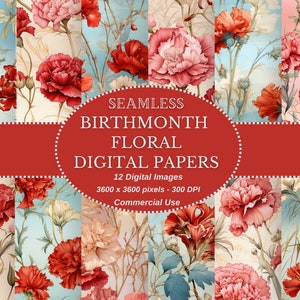 Vintage inspirierte Januar Geburtstagsmonat Nelke Digitale Papiersammlung - Perfekt für DIY-Projekte - Kommerzielle Nutzung erlaubt