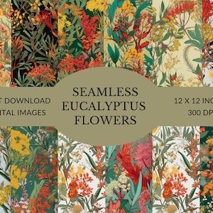 Eucalyptus Flowers Seamless Digital Paper: 12x12 (JPG, PNG) (Digital Download)