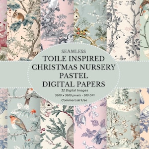 TOILE inspirado Navidad vivero Pastel papeles digitales - Shabby Chic Pastel bebé imprimible papel digital álbum de recortes papel basura diario papeles