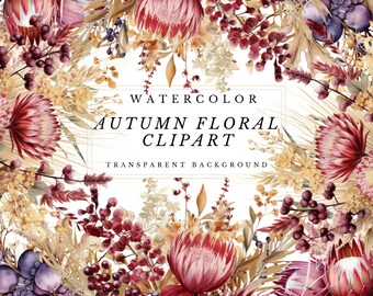 Autumn Floral Clipart: Fall Flowers, Berries & Leaves (Digital Download)