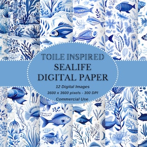 Toile Inspirierte Sealife Kollektionen: Hochwertiger, nahtloser digitaler Papierdownload zum Selbermachen und für den kommerziellen Gebrauch