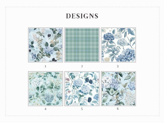 Vintage Toile Hydrangea Digital Paper: Pale Blue Floral (digital