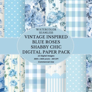 Carta digitale vintage rosa blu e bianca ispirata al vintage, pacchetto di carta digitale floreale shabby chic senza soluzione di continuità, diario di carta per scrapbooking