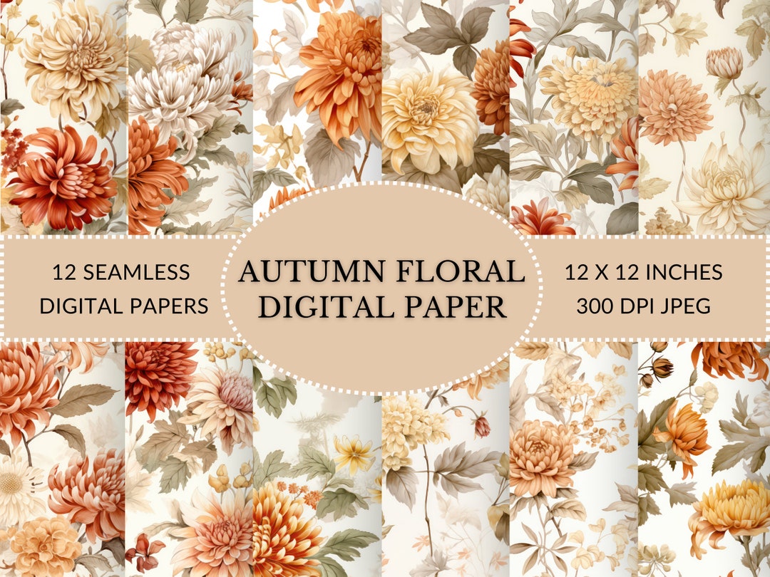 Autumn Floral Digital Paper Pack: Earth Tones Scrapbook Patterns ...